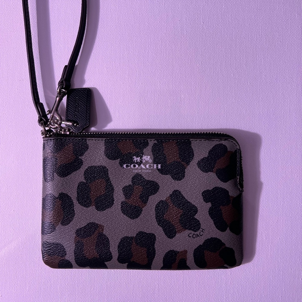 Coach leopard print zip wristlet wallet